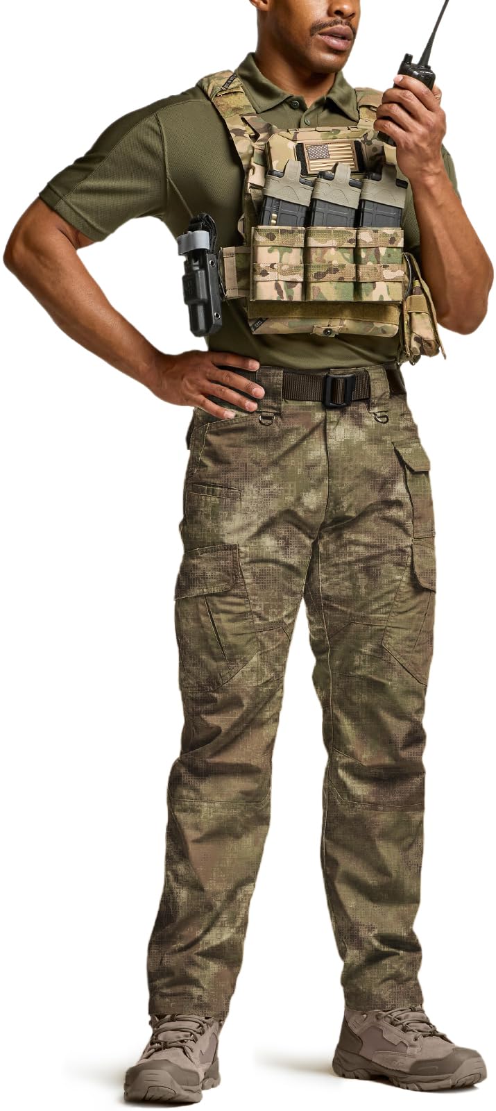 CQR Men's Tactical Pants, Water Resistant Ripstop Cargo Pants, Lightweight EDC Work Hiking Pants, Outdoor Apparel, Duratex Mag Pocket Print Fractal Camo, 40W x 34L