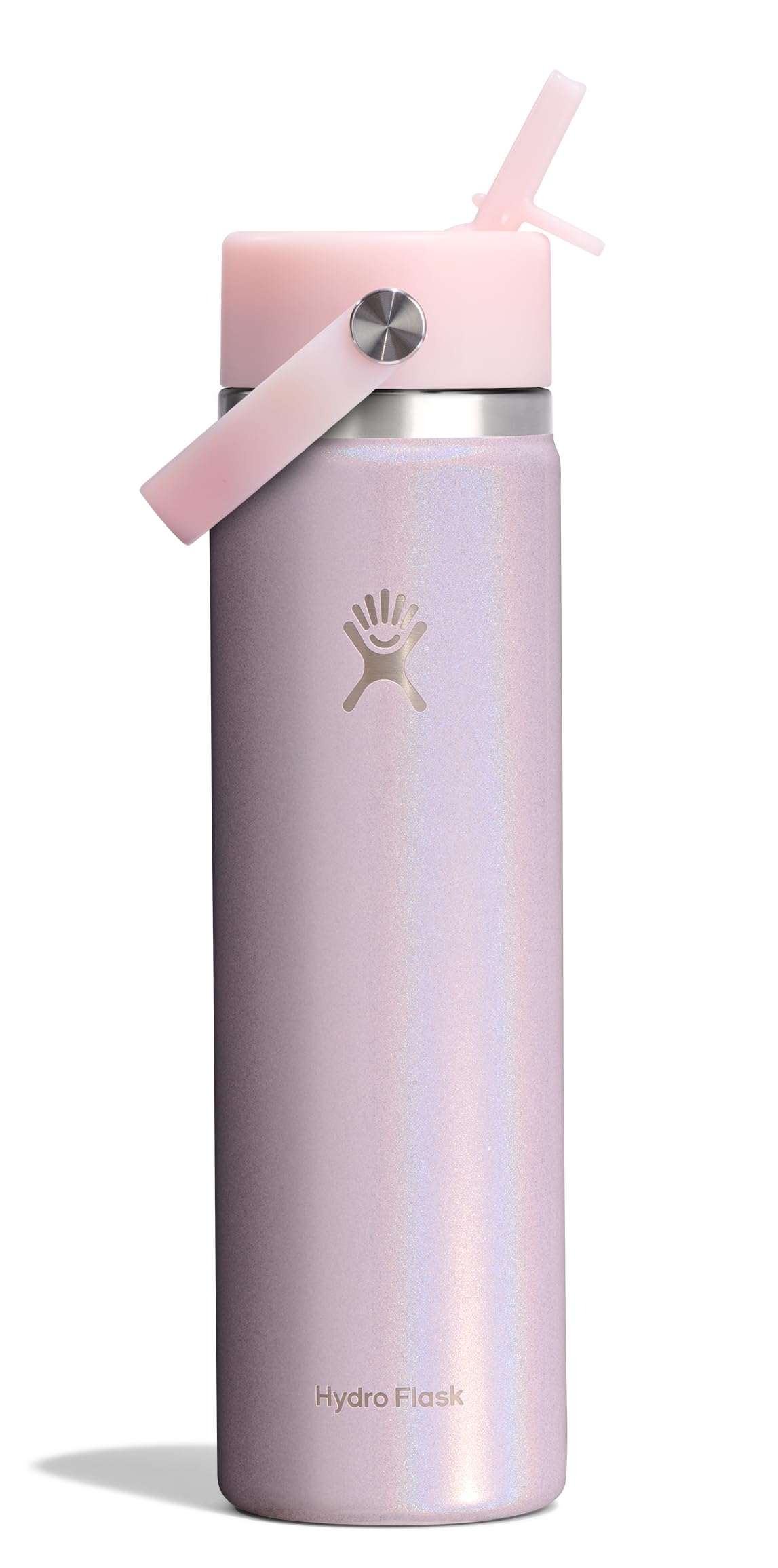 Hydro Flask Water Bottle - Insulated Stainless Steel - Wide Straw Lid, Non Spill, Leakproof in 24 Oz Glimmer Pink