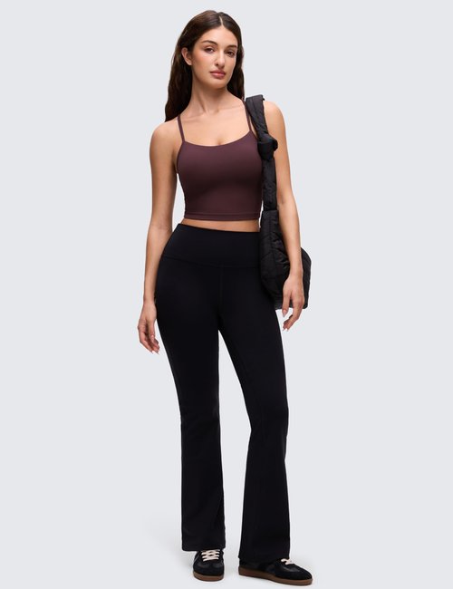 CRZ YOGA Butterluxe Y Back Crop Tank Tops for Women - Spaghetti Straps Racerback Padded Yoga Workout Longline Sports Bras Ripe Plum Small
