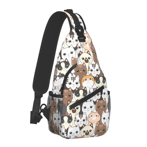 BCQJNB Cat Cartoon Sling Backpack Crossbody Shoulder Bag Travel Hiking Daypack Gifts