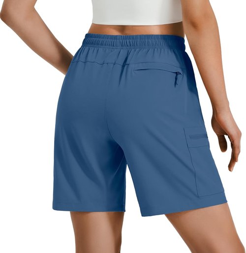 Hugut Women's Quick-Dry Hiking Cargo Shorts - Lightweight, Water-Resistant with Zipper Pockets | Ideal for Camping & Travel