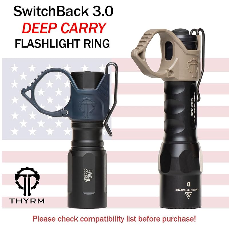 Thyrm Switchback 3.0 Deep Carry Flashlight Ring - Premium Metal Clip, Black