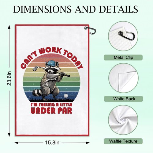 DYJYBMY Can't Work Today Funny Printed Golf Towel with Clip, Humorous Raccoon Golf Towel for Men Women, Retro Gofing Gifts for Family Friend, Retirement Thank You Gifts for Golfer Raccoon Lover
