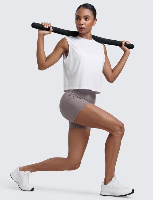 CRZ YOGA Muscle Tank for Women - Breathable Cotton-Blend, Quick Dry, High Neck Athletic Top | Casual Sleeveless Shirt