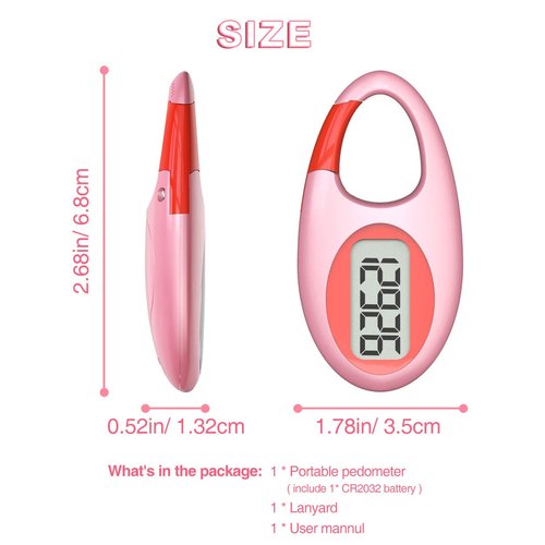 Simple 3D Step Counter, Walking Pedometer, Steps Tracker with Neck Lanyard/Carabiner for Men Women Teens Adults Seniors (Pink1)