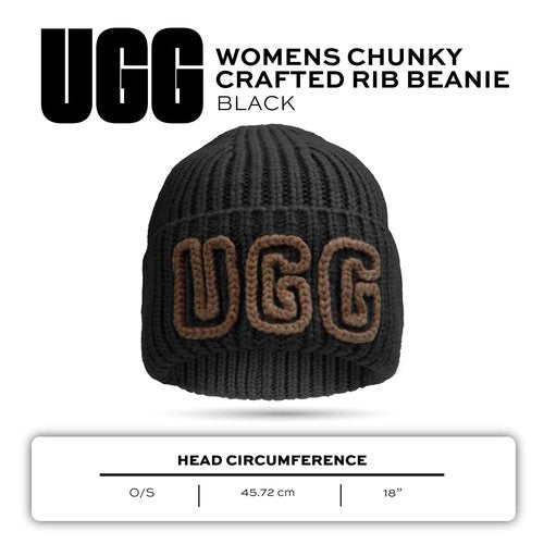 UGG, Womens, Chunky Crafted Rib Beanie, Black, One Size