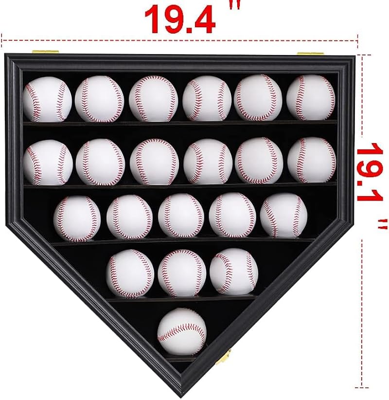 NRZSSN 21 Baseball Wall Mount Display Case Black - Holds 21 Balls, Acrylic & Wooden Craft