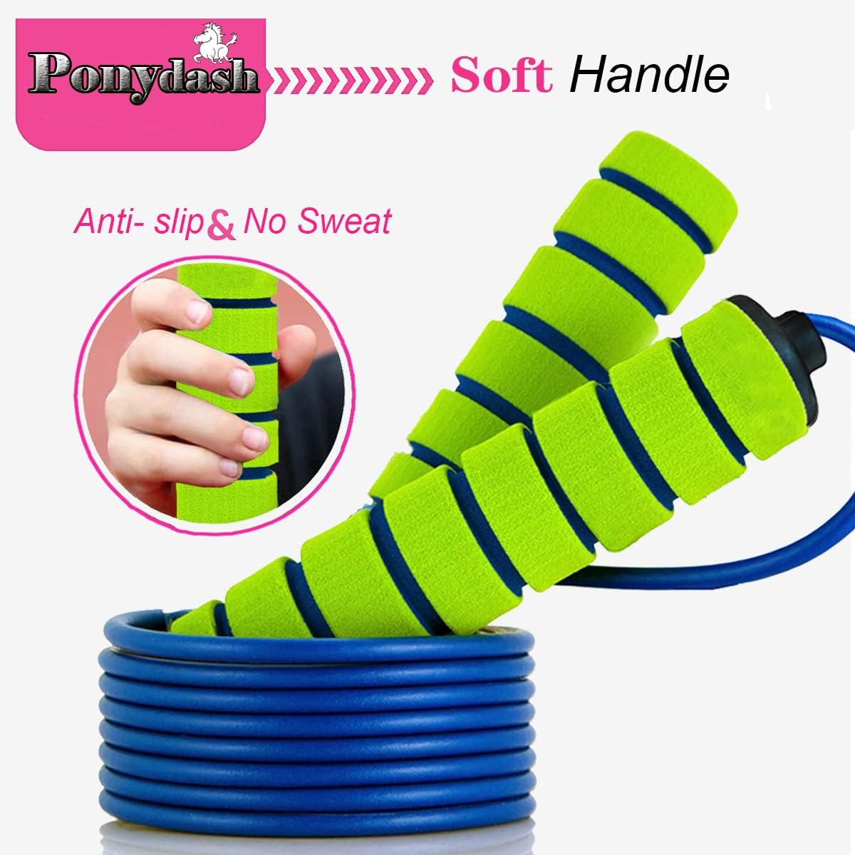 Ponydash Jump Rope - Adjustable & Durable 2-Pack Fitness Jump Ropes for Kids & Adults | Foam Grip Handles