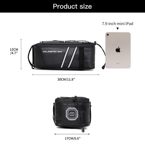 Sunpeak Bike Rack Bag, 7L Waterproof Rear Rack Bag for Bicycle & Ebike, Reflective Bike Trunk Bag with Adjustable Bungee Cord, Bicycle Cargo Bag for Commuting, Travel, Outdoor Cycling
