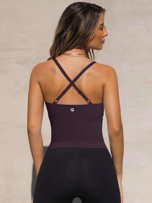 OQQ V Neck Cross Back Sports Bra for Women Padded Adjustable Straps Medium Impact Gym Workout Tank Top 2 Pack Black Darkpurple