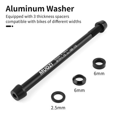 MUQZI Bike Trainer Thru Axle - Bicycle 12mm Rear Wheel Thru Skewer for Indoor, 160mm to 172mm - M12 x P1.75 Thread Pitch