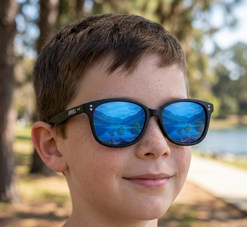 Polarized Sunglasses for Teens - UV400 Protection, Color Mirror Lenses, Matte Frame for Small Faces