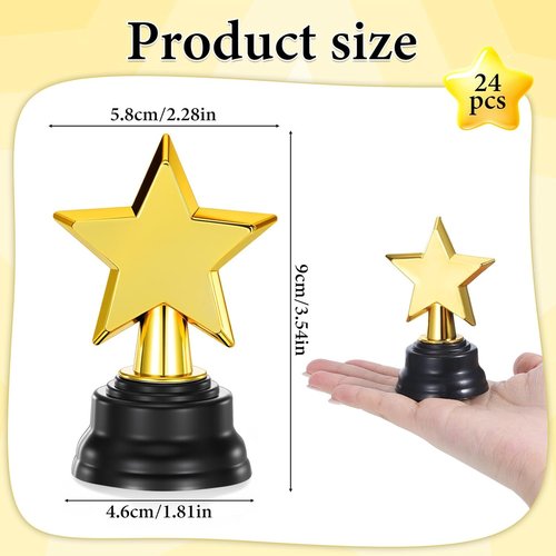 Mini Star Trophy Awards by [Brand Name] - 24 Pack Gold Plastic Trophies for Party Favors & Sports Events | 3.5 Inch