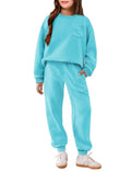 Arshiner Girls 2 Piece Outfits Sweatsuit Sets Oversized Sweatshirt Sweatpant Fall Clothes with Pockets Light Blue 9-10 Years