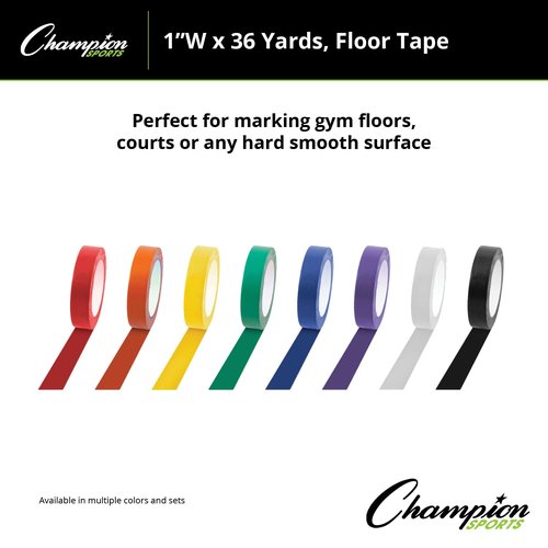 Champion Sports Vinyl Tape - Durable 1” Wide x 36 Yards Long White Floor Marking Tape for Schools & Gyms
