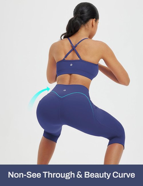 Baleaf Women's High-Waisted Capri Leggings - 17" Tummy Control with Pockets for Yoga & Gym