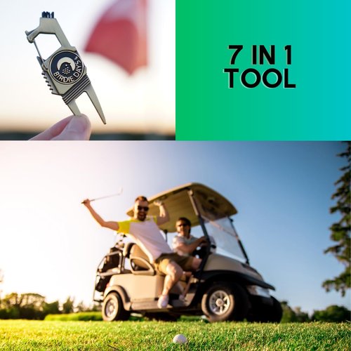 Birdie Days | Golf Ball Marker and Divot Tool Set | Antique Brass Finish | 2 Ball Markers and 1 Divot Tool | 6 Plastic Tees