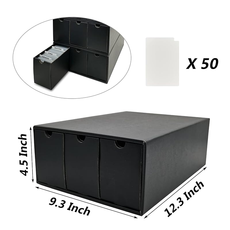 12-Drawer Trading Card Storage Box with 50 Dividers - MTG, Baseball & Sports Cards Collector Box (Black, 12 Drawers)