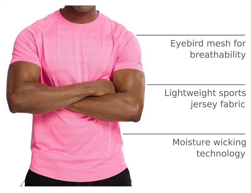 Zengjo Mens Quick Dry Short Sleeve Athletic T Shirt – Pink, Size Large