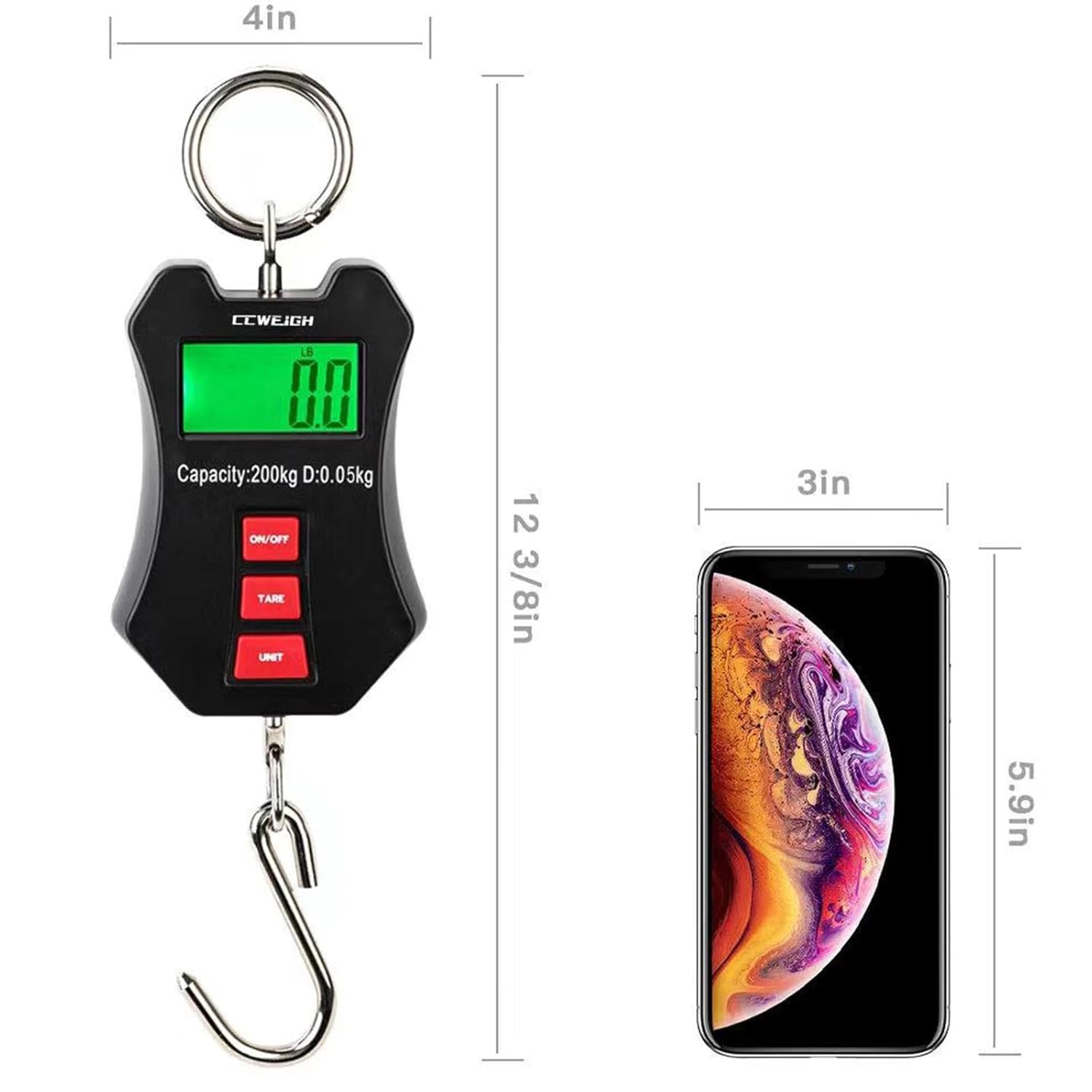 Regine Switzerland 440lb Digital Crane Scale - Compact LCD Hanging Scale for Garage, Farm & Fishing