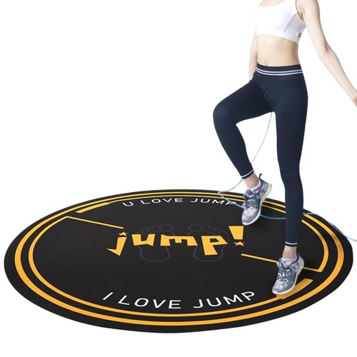 Nisorpa Jump Rope Mat 49'' Round Non-Slip Pad 1/4'' Thick Durable Workout Shock Absorbing for Skipping, Cardio, Cross Exercise, Gym - Black and Yellow