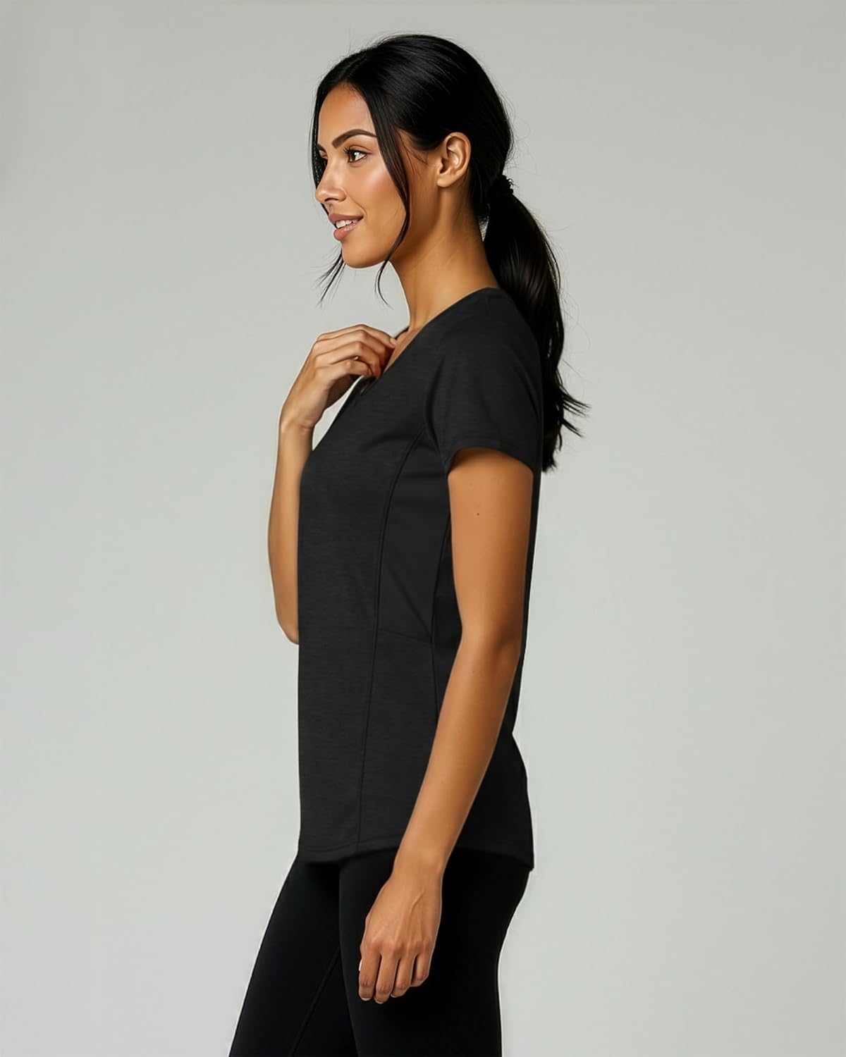 Real Essentials Women's Dry-Fit V-Neck Workout Tee - 5 Pack Yoga Tops (Plus Size Available)