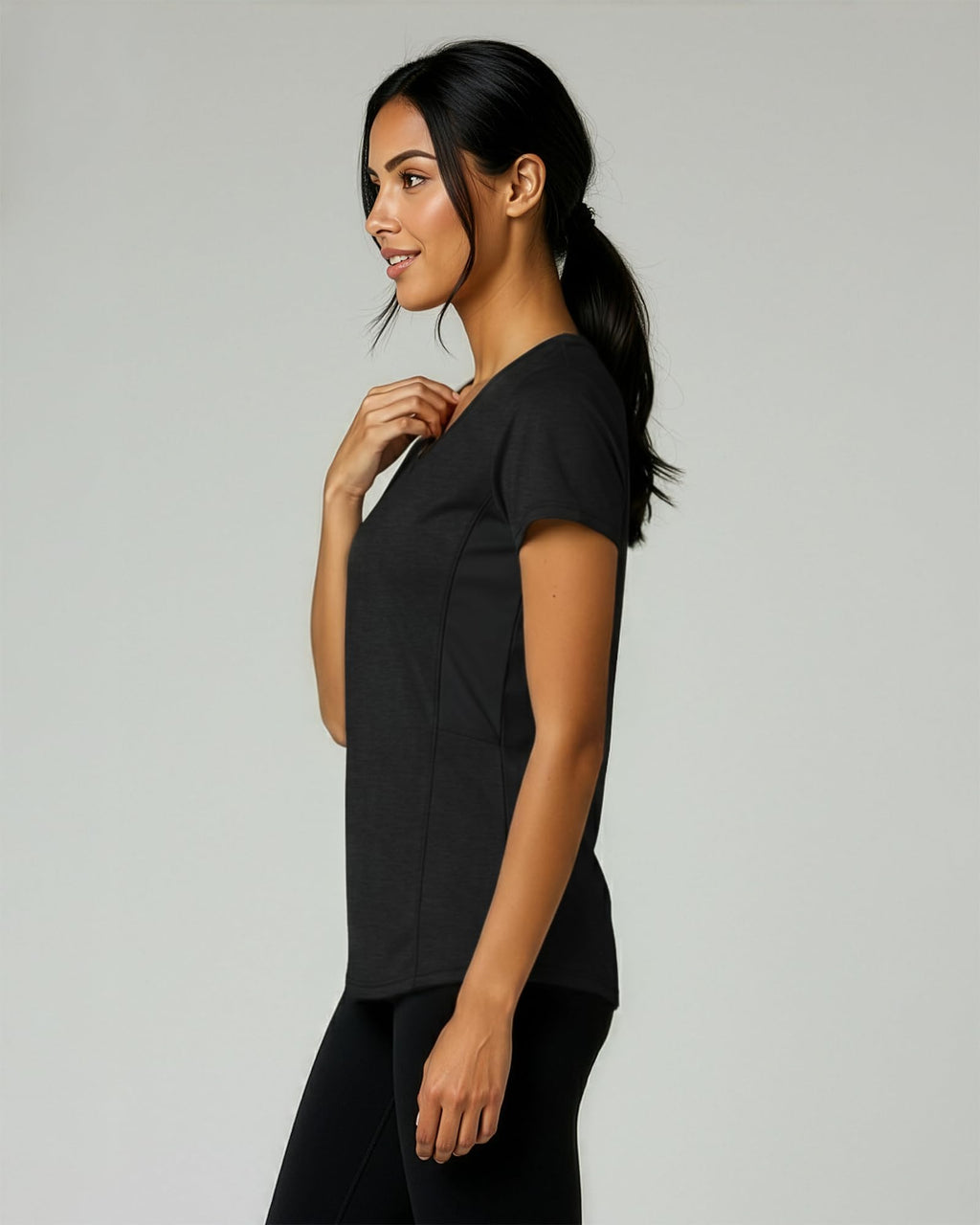 Real Essentials 5 Pack: Women's Dry-Fit Short Sleeve V Neck T Shirt Workout Fitness Yoga Top Tee, Set 15, S