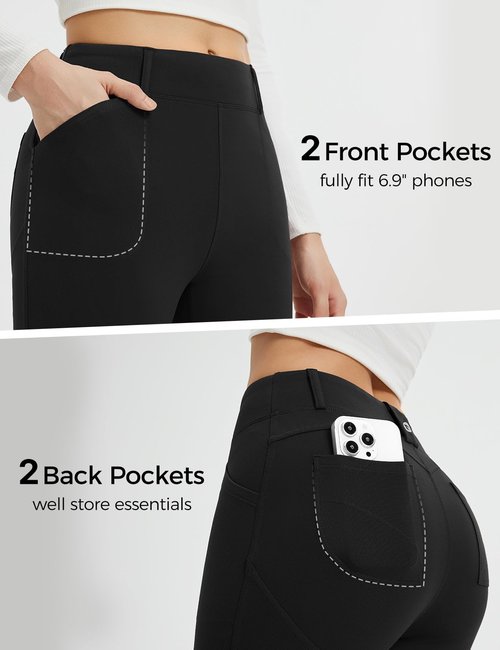 baleaf Womens Fleece Lined Leggings 4 Pockets Warm Thermal Winter Insulated Petite Pants Snow Cold Gear Black M
