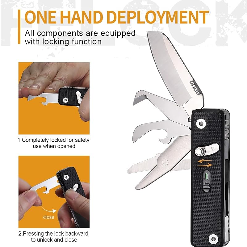 7-in-1 Mini Flex Companion EDC Multitool with G10 Handle, Box Cutter, Short Blade, Scissors, Bottle Opener, Bits & Tweezers