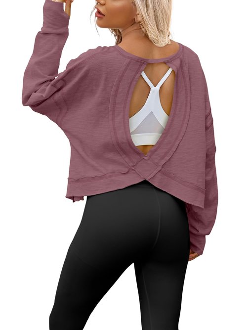 Magritta Open Back Workout Tops for Women Sweatshirt Long Sleeve Cropped Athletic Clothes Gym Running Yoga Low Impact Sports T Shirts Mauve S