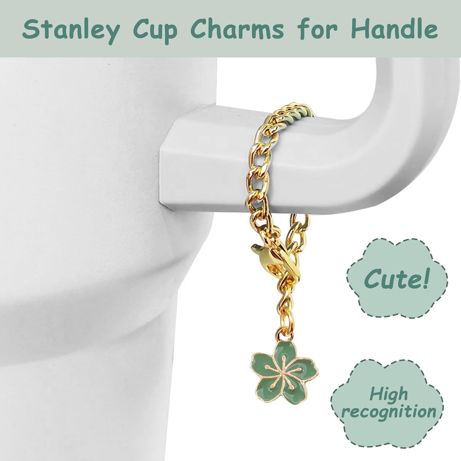 Stanley Cup Accessories Set - 3-Piece Silicone Spill-Proof Stopper & Cute Flowers Handle Charm | Matcha Cream