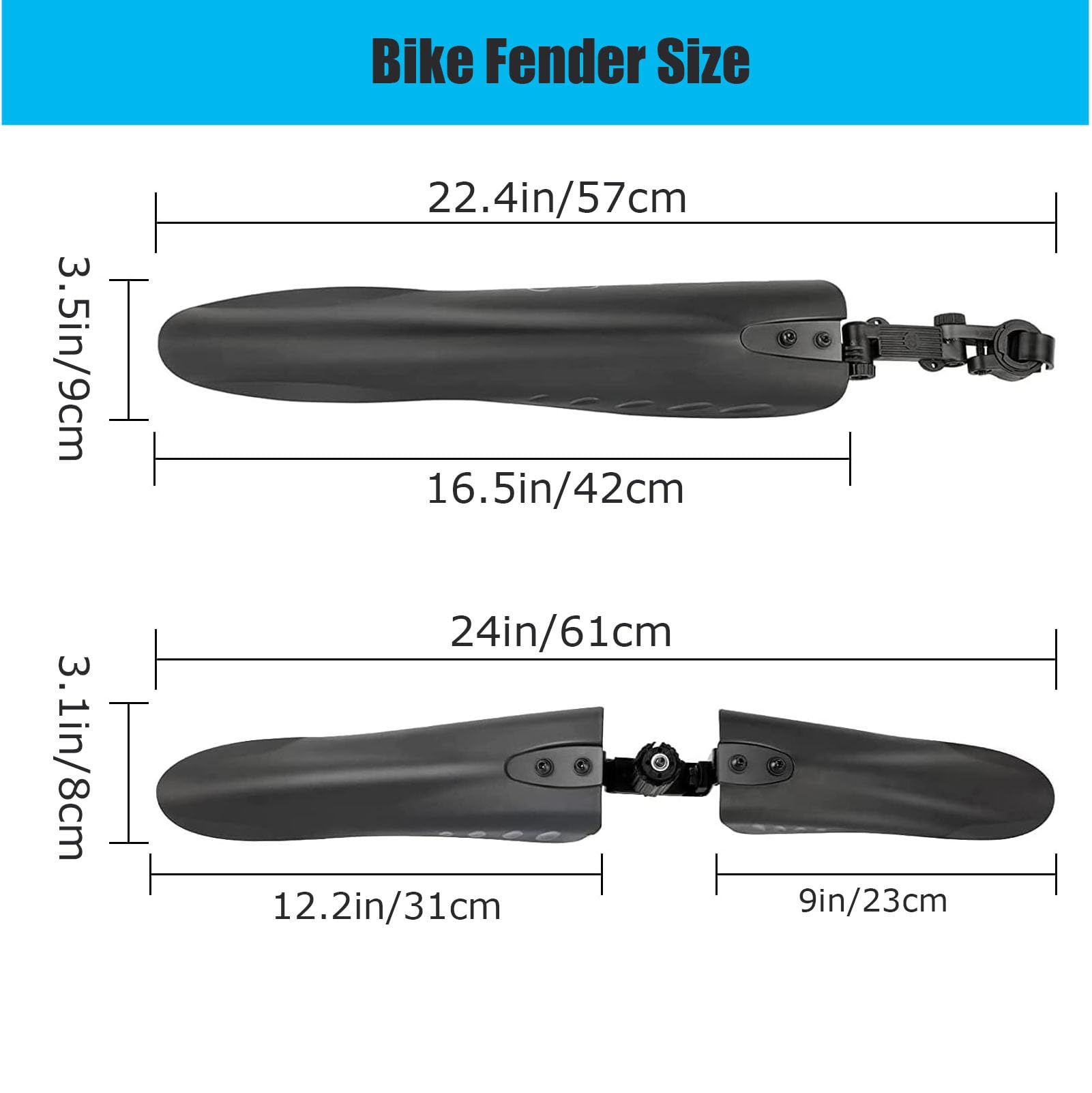 TuTuYa Bike Fender Set, Adjustable Bicycle Mudguards with 2 Arrow Reflective Stickers and 1 Reflective Tape, for 24-29 inch Bikes, Universal Front and Rear Tire Mud Guard for Most of Popular Bicycles