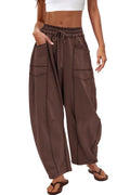 Nirovien Womens Barrel Sweatpants High Waisted Wide Leg Sweatpants Drawstring Lounge Baggy Pants Barrel Sweats(Brown,M)