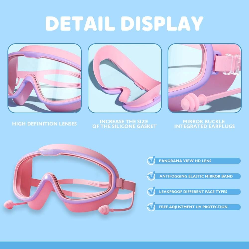 Skiennix Kids Swimming Goggles - Waterproof & Anti-Fog Design | Large Frame for Ages 2-14