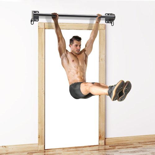 SELEWARE Fully Welded Heavy Duty Pull Up Bar Wall Mount Chin Up Bar for Doorway, Beam & Joist | Mounted Pull Up Bar with Resistance Band Hooks, Supports 440 lb Capacity