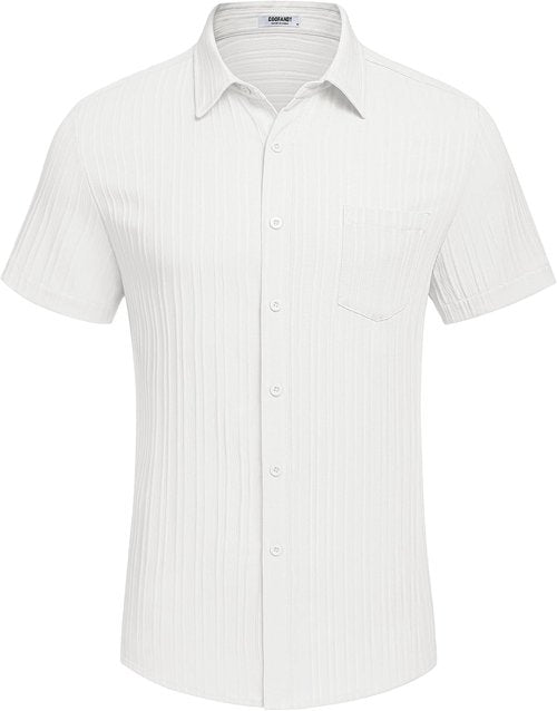 COOFANDY Men's Casual Short Sleeve Button Down Shirt - Textured Summer Beach Shirt with Pocket