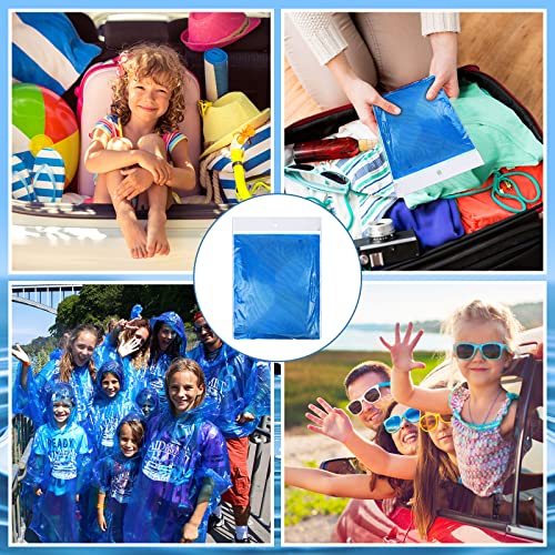 Blue Rain Ponchos Bulk 100 Pack Disposable with Hood for Adults