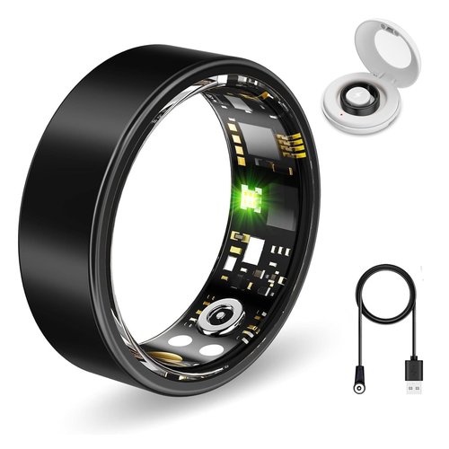 Smart Health Rings for Women Men, Fitness Tracker with Heart Rate, Blood Oxygen, HRV, Sleep Tracker, Step Tracker, No Subscription Fee, IP68 Waterproof Smart Ring for iphone & Android(Black#6)