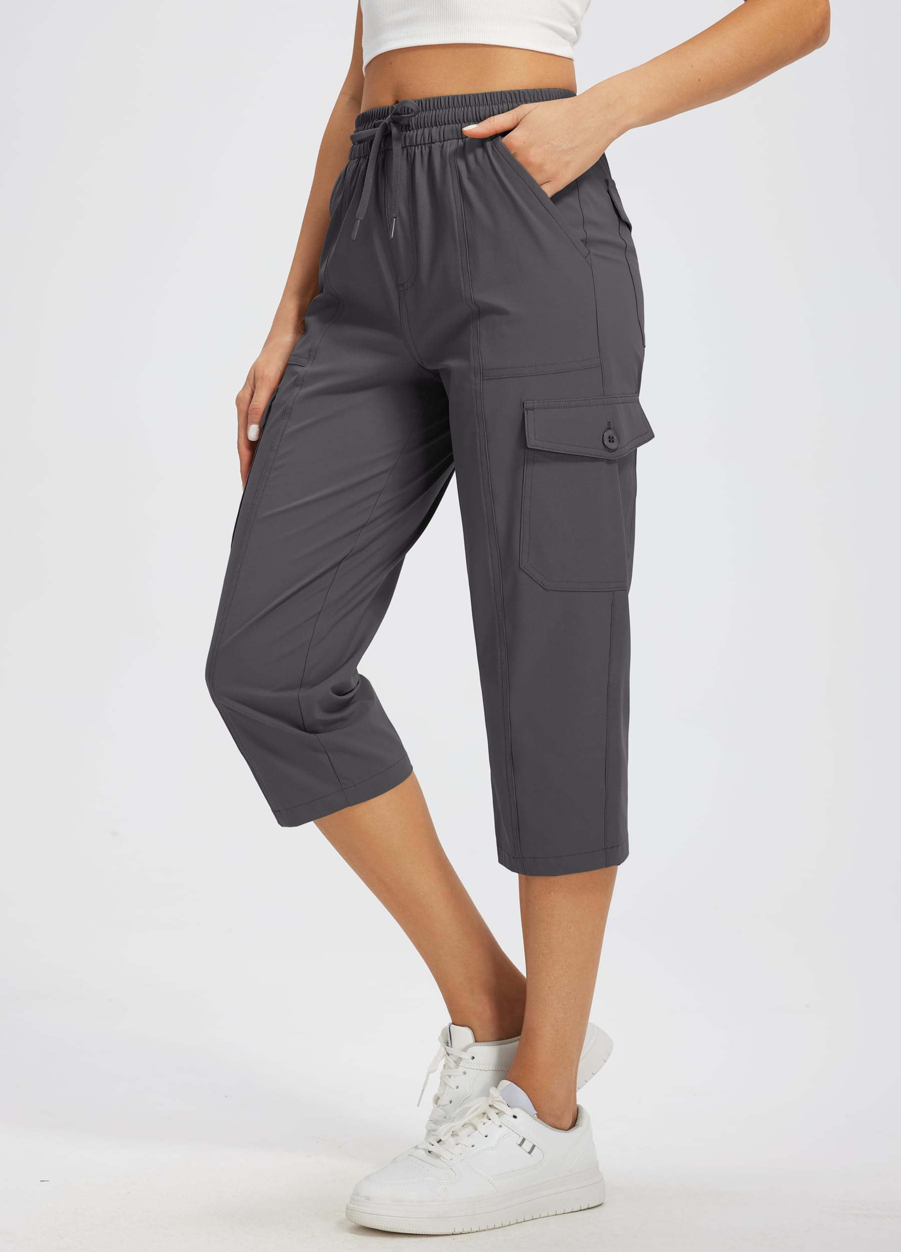 Libin Women's Capri Pants Cargo Capris Travel Hiking Casual Summer Cropped Pants Stretch Quick Dry Water Resistant, Dark Gray L