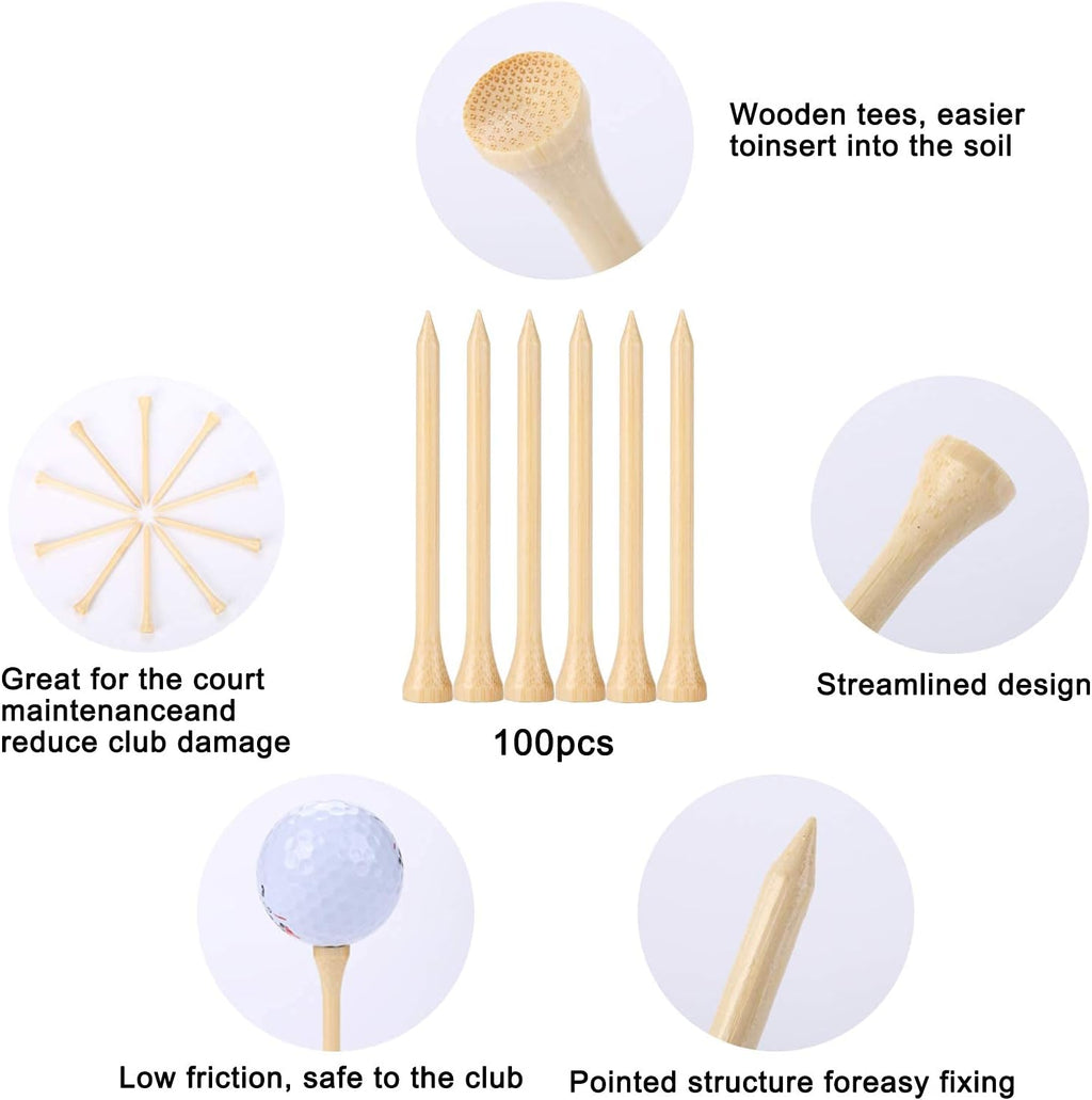 Skiennix Golf Tees - Durable Biodegradable Bamboo | 100 Pcs, 3-1/4" for Enhanced Stability