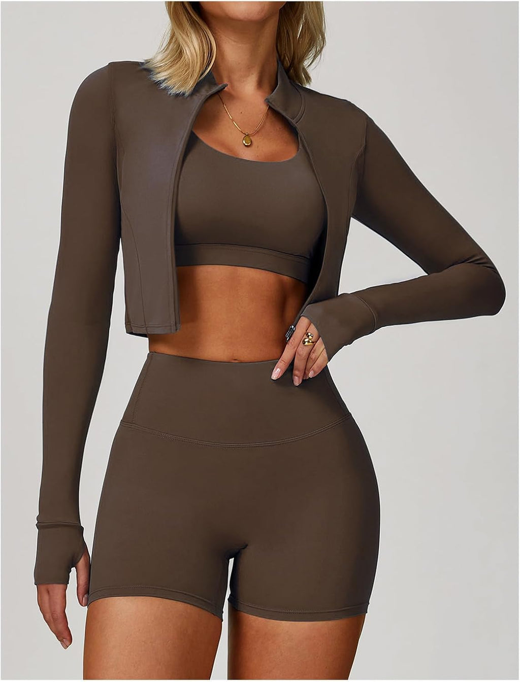 Yknktstc Women's Full Zip Athletic Jacket - Thumbhole Long Sleeve Crop Top for Running & Yoga