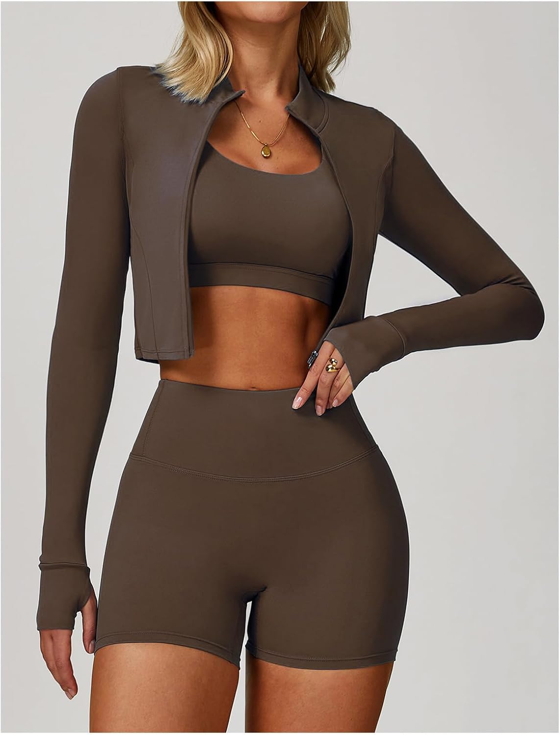 Yknktstc Women's Full Zip Athletic Jacket - Thumbhole Long Sleeve Crop Top for Running & Yoga