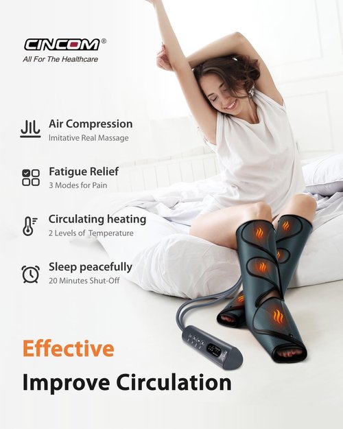 CINCOM Leg Massager - Heat & Compression Therapy for Circulation & Pain Relief | Ideal for Edema Relief