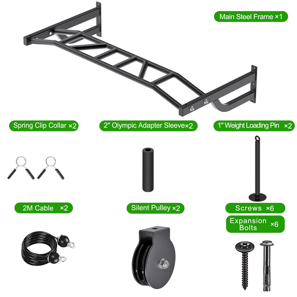 SELEWARE 48" Wall Mount Pull Up Bar with Pulley System, Heavy Duty Multi-Grip Chin Up Bar for Home Gym, 500 lbs Capacity, Fits 16" & 24" Wood Studs, Upper Body Workout Equipment for Strength Training