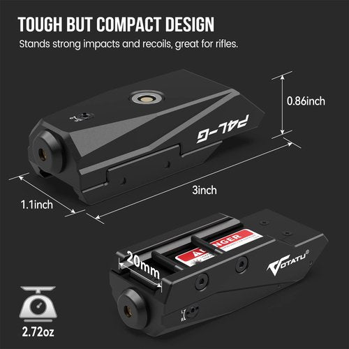 Votatu P4L-G Picatinny Laser Sight for Rifle, Tactical Green Laser Beam with Strobe Function, USB Magnetic Rechargeable