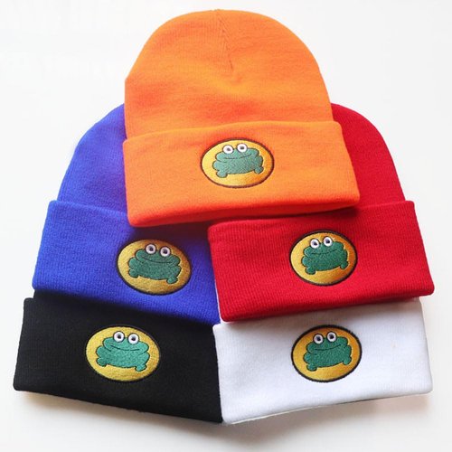 Cute Cartoon TV Parappa The Rapper Frog Beanie Hat Unisex Funny Knitted Beanie Novelty Beanies Knit Hats Orange