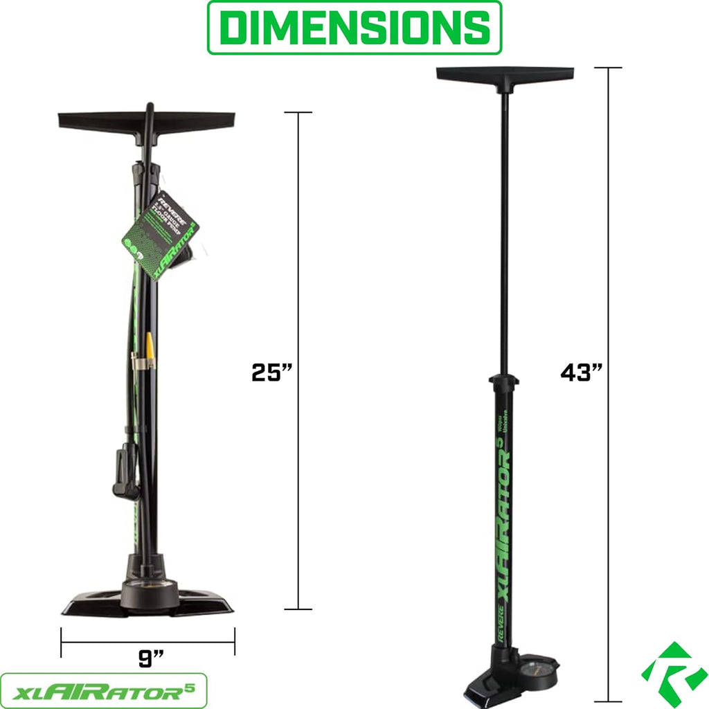 Revere xlAIRator 5 Bike Floor Pump - 160 PSI Dual Valve, Extra-Large Gauge & 41" Hose | Includes Patch Kit for Road & Mountain Bikes
