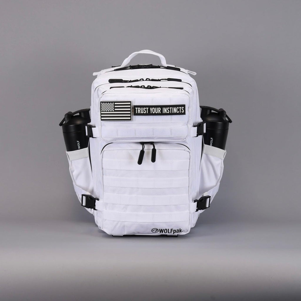 WOLFpak 35L Athletic Gym Backpack - Waterproof 1000D Oxford Material, MOLLE Webbing & Laptop Pocket | Polar White