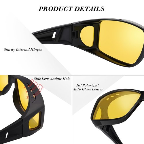 Bio-th Night Vision Driving Glasses Fit Over for Men Women,Wrap-Around With UV Protection,Cycling Golf and Fishing