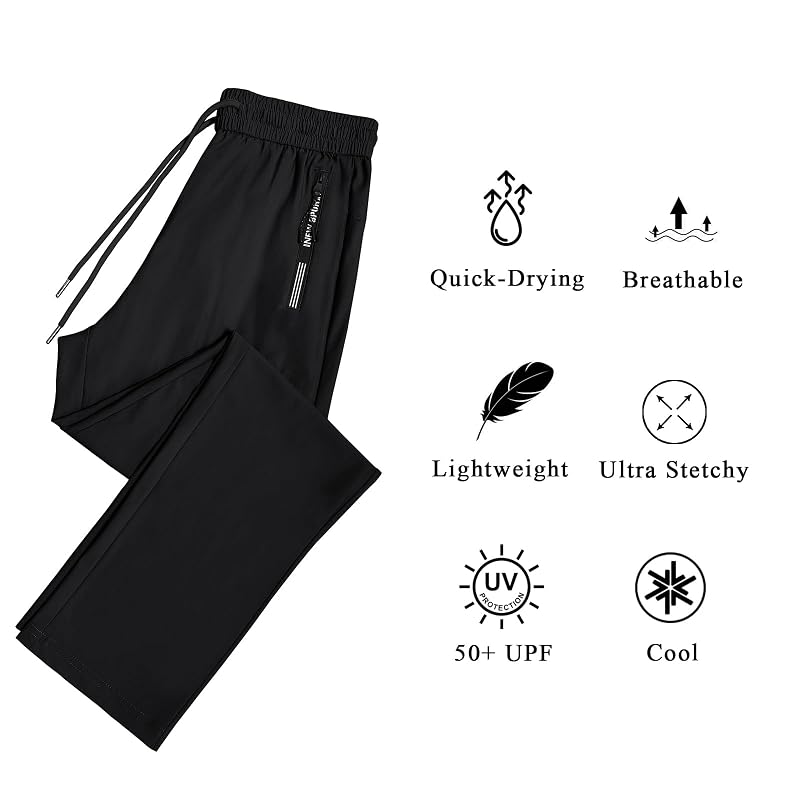IWOLLENCE Women's Active Stretch Pants Quick Dry - Black, Large